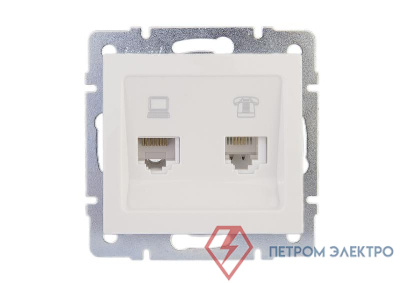 Розетка компьютерная + телефонная 2-м СП Rain RJ45 + RJ11 16А IP20 механизм бел. LEZARD 703-0288-143