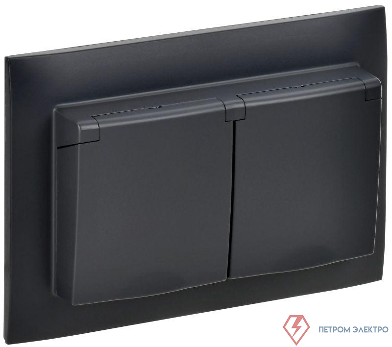 Розетка 2-м SKANDY 16А IP44 с крышкой в сборе SK-R12Bl черн. IEK SK-R26-16-44-K02-F
