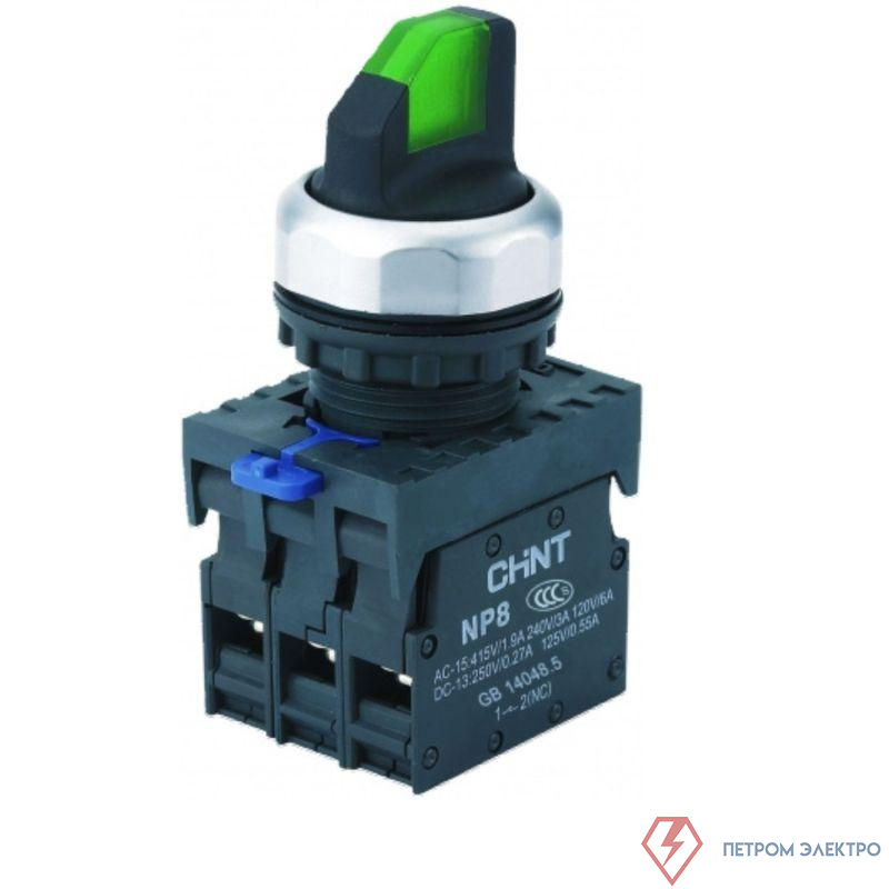 Переключатель с подсветкой NP8-20XD/314 3 полож. фикс. AC110-230В(LED) 2НО IP65 (R) зел. CHINT 667577