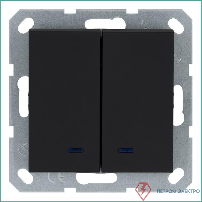 Выключатель 2-кл. 10А IP20 с подсветкой механизм черн. матовый soft touch Jasmart G3023NPB