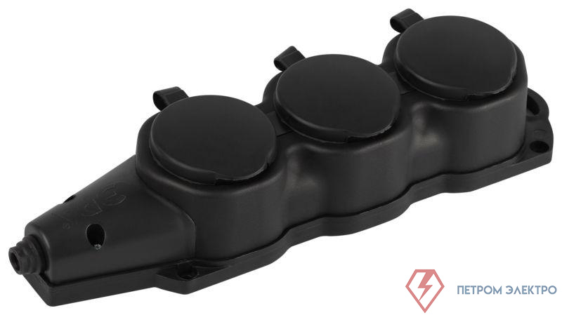 Колодка ЭРА KX-3e-B-IP44 каучуковая с заземлением 3 розетки 16A IP44 черн. Эра Б0068453