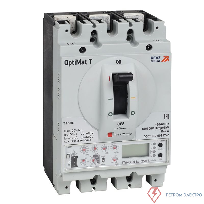 Выключатель автоматический 4п 250А OptiMat T250L ETA-COM КЭАЗ 355903