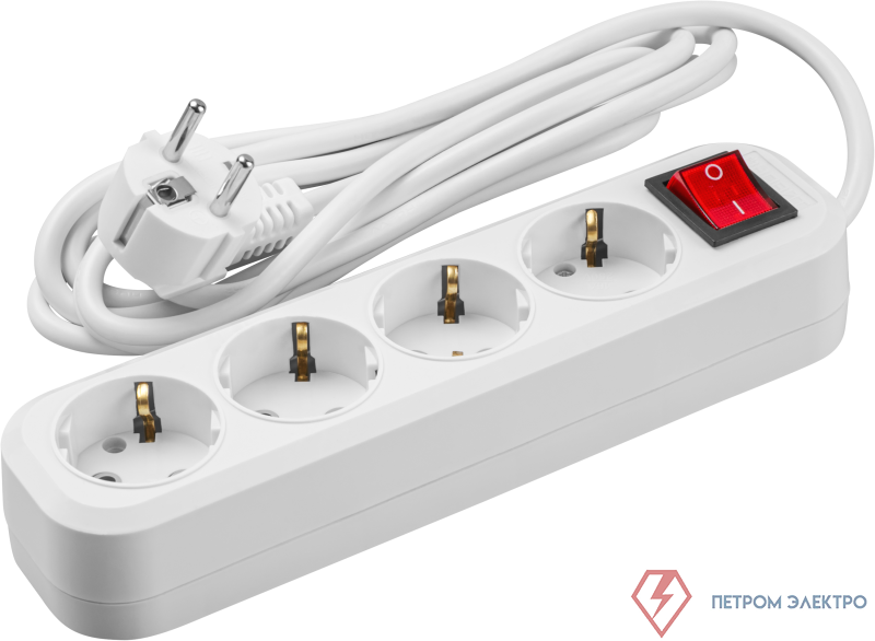 Удлинитель 4х2м с заземл. 16А IP20 90 808 OPE-S-04-200-ESC-3x1 с кнопкой бел. ОНЛАЙТ 90808