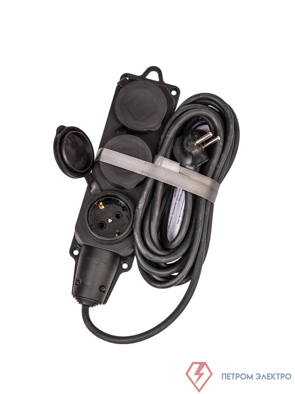 Удлинитель на каучуковой колодке 3х5м 16А IP44 250В 4кВт каучук КГ 3х2.5 черн. УХз16 Россия КОСМОС YKsm5m-3g(16A)KG-B