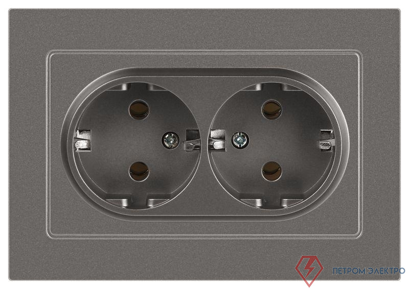 Розетка Accent 6-205-09 двойн. 2X2P+E Schuko 16А-250В IP20 СУ AL/CU титан Intro Б0063500