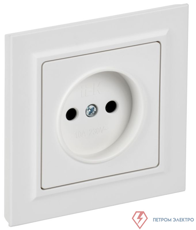 Розетка BRITE РСР10-1-0-БрАБ 10А в сборе без заземл. без защ. шторок арктич. бел. IEK BR-R10-10-K91-F