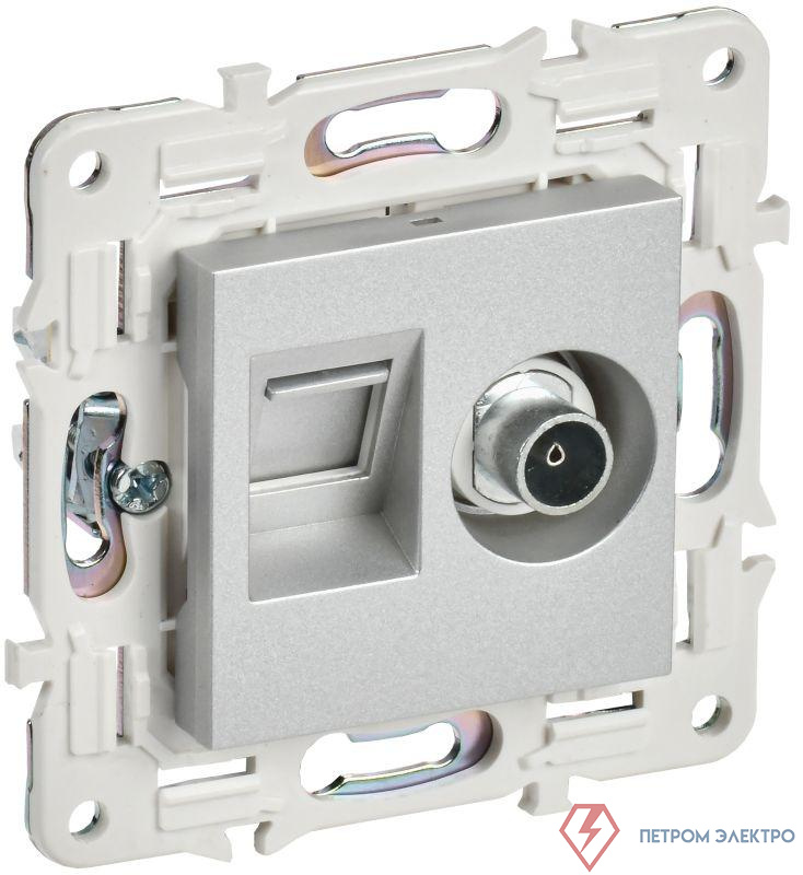 Розетка двойная TV+RJ45 кат.5E SKANDY SK-A14S серебр. IEK SK-AK20-1-K23