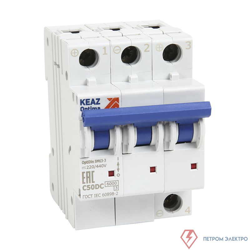 Выключатель автоматический модульный 3п C 2А OptiDin BM63-3C2-DC-УХЛ3 (новый) КЭАЗ 338005
