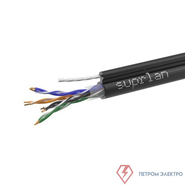 Кабель витая пара U/UTP кат.5E 4х2х24AWG solid Cu PE Out. T-FG8 Premium трос 305м (м) SUPRLAN 01-0308-1