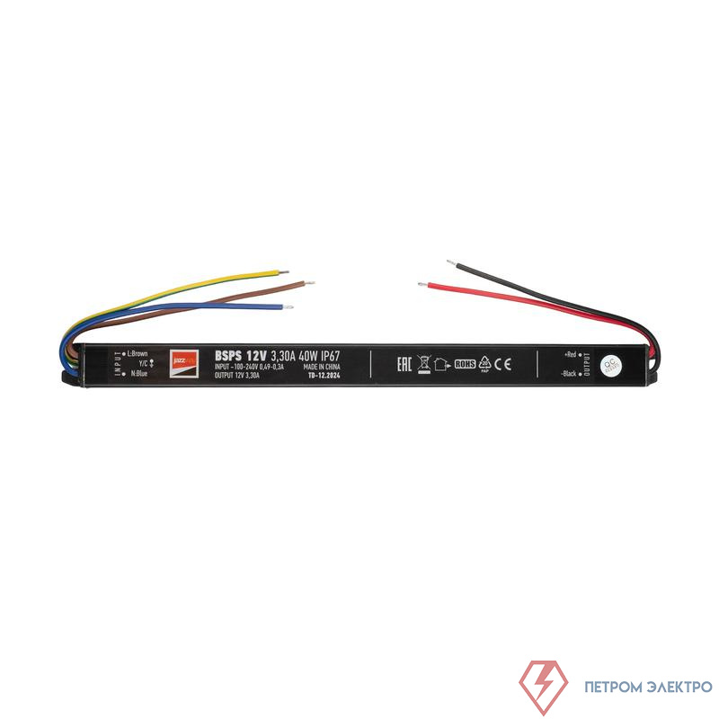 Блок питания для светодиод. ленты BSPS 40Вт 3.3А 12В IP67 влагозащ. метал. JazzWay 3329266A