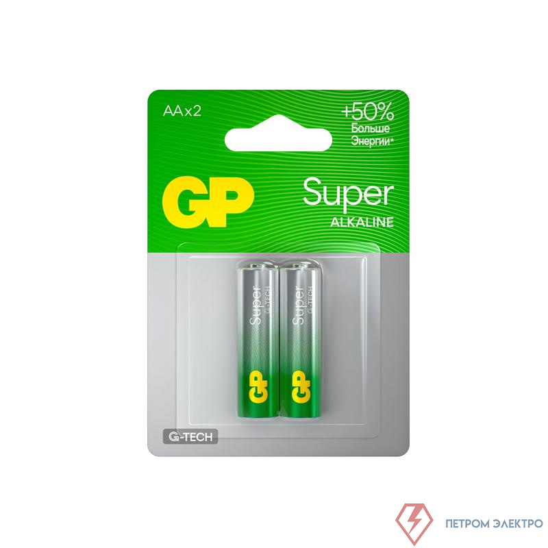 Элемент питания алкалиновый AA/LR6 1.5В Super Alkaline G-Tech 15AA21-2CRSBC2 20/160 (блист.2шт) GP 1223