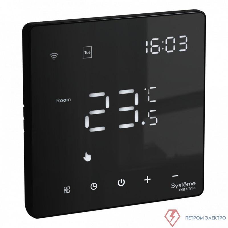 Термостат программируемый ArtGallery 16А с Wi-Fi для электрич. теплого пола моноблочный черн. SE GAL001038