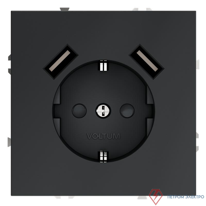 Розетка 1-м СП S70 16А с USB A+A с заземл. защ. шторки механизм графит Voltum VLS040407
