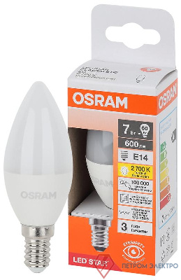 Лампа светодиодная LED Star 7Вт свеча 2700К E14 600лм (замена 60Вт) OSRAM 4058075696297