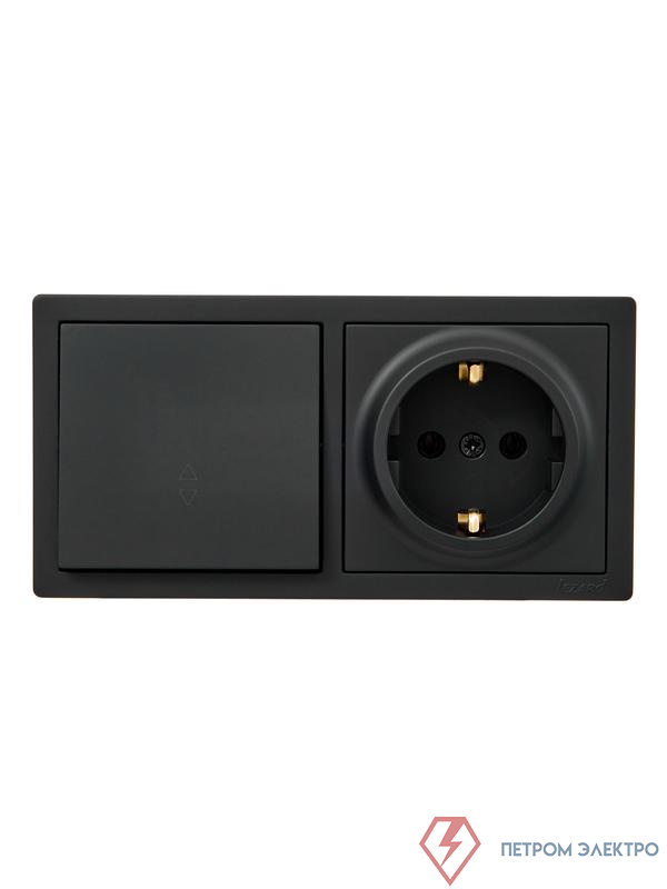 Блок ОП LETO (1-кл. выключатель проходной + 1-м розетка с заземл.) горизонт. черн. бархат LEZARD 752-4200-170BVP