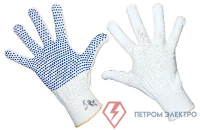 Перчатки нейлоновые с частичным покрытием ладони и пальцев точка ПВХ бел. SDS 09-0260