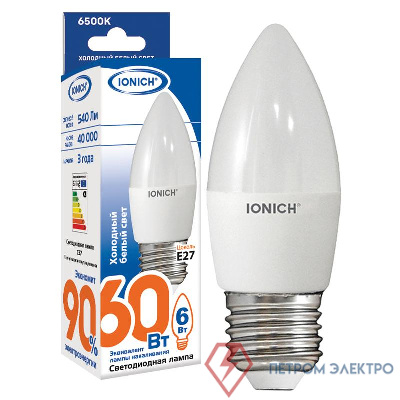 Лампа светодиодная ILED-SMD2835-C37-6-540-220-6.5-E27 (1119) IONICH 1533 0