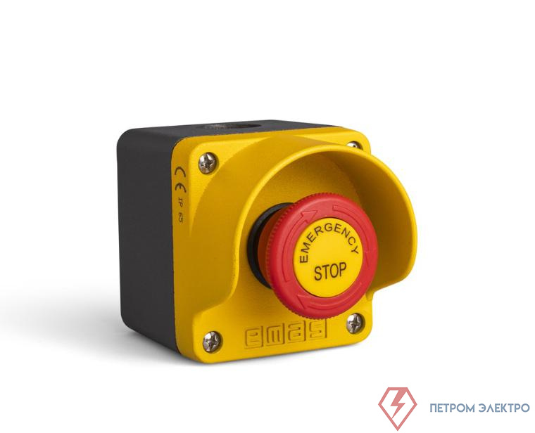 Пост металлический с аварийной кнопкой с маркировкой желт./сер. EMAS M1C200EE