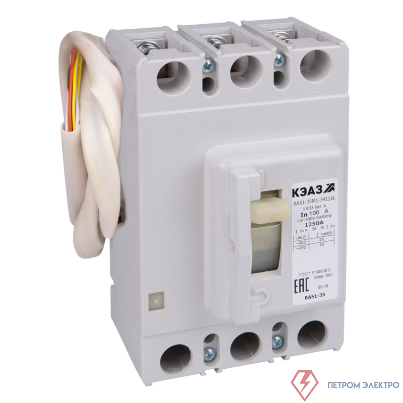 Выключатель автоматический 3п 125А 1500Im 20кА ВА51-35М2-341816 УХЛ3 690В AC НР=230В AC/220В DC КЭАЗ 291029
