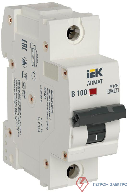 Выключатель автоматический модульный 1п B 100А M10H ARMAT IEK AR-M10H-1-B100