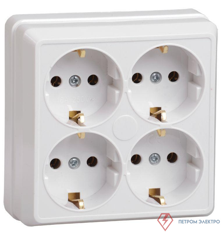 Розетка 4-м ОП Октава РС24-3-ОБ 16А IP20 с заземл. бел. GENERICA ERO41-K01-16-DC