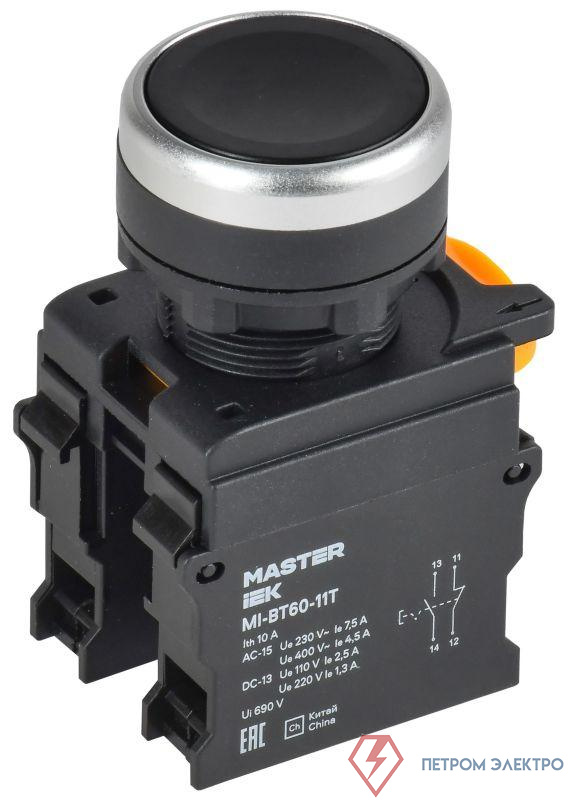 Кнопка d22мм 1НО+1НЗ MASTER с фиксацией черн. IEK MI-BT60-11T-3-21-K02