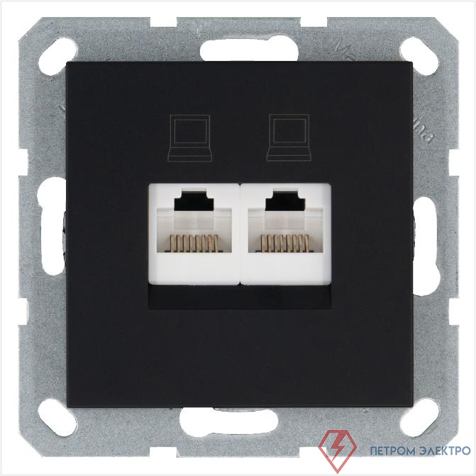 Розетка компьютерная 2-м RJ45 IP20 кат. 5E механизм черн. матов. soft touch Jasmart G6106PB
