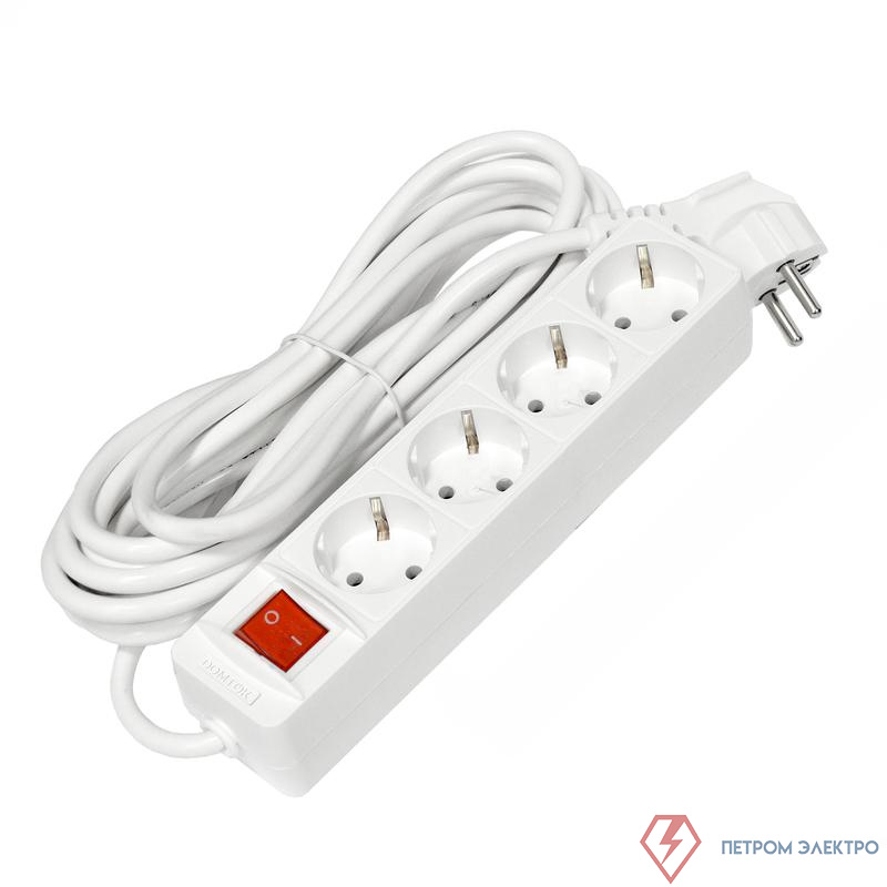 Удлинитель 4х5м с заземл. 16А IP20 3х1 с выкл. бел. DOMTOK 2500