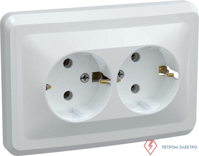 Розетка 2-м СП Вега РС12-3-ВБ с заземл. контактом без защ. шторок 16А бел. GENERICA ERV21-K01-16-DM