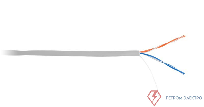 Кабель U/UTP кат.5 (класс D) 2 пары 100МГц ОЖ BC чистая медь внутр. PVC нг (B) сер. (500м) NETLAN EC-UU002-5-PVC-GY-5