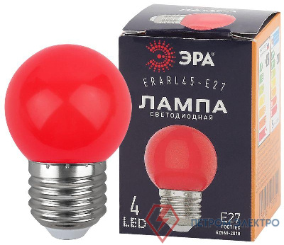 Лампа светодиодная ERARL45-E27 P45 1Вт шар красн. E27 4SMD для белт-лайт ЭРА Б0049575