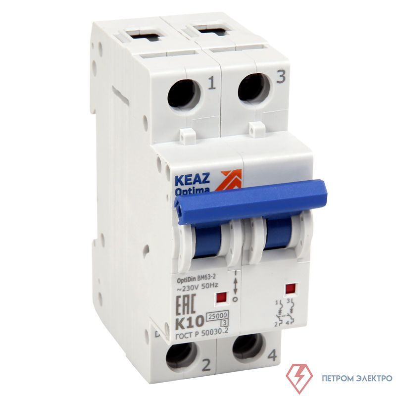 Выключатель автоматический модульный 2п Z 4А OptiDin ВМ63-2Z4-25-УХЛ3 КЭАЗ 342057