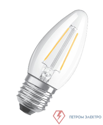 Лампа светодиодная филаментная LED STAR CLASSIC B 60 5W/827 5Вт свеча 2700К тепл. бел. E27 600лм 220-240В прозр. стекл. OSRAM 4058075212398