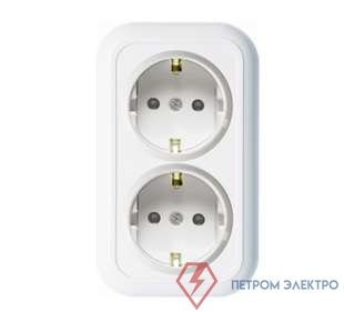 Розетка 2-м ОП Валентина РС16-327 защ. шторки с заземл. + изолир. пласт. бел. Кунцево 6217