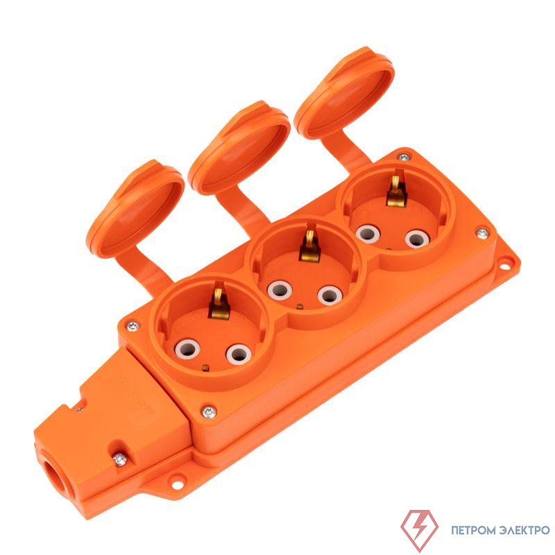 Колодка удлинителя 3-м с заземл. 16А IP54 влагозащ. с защ. крышкой COMPACT каучук оранж. Rexant 111-227