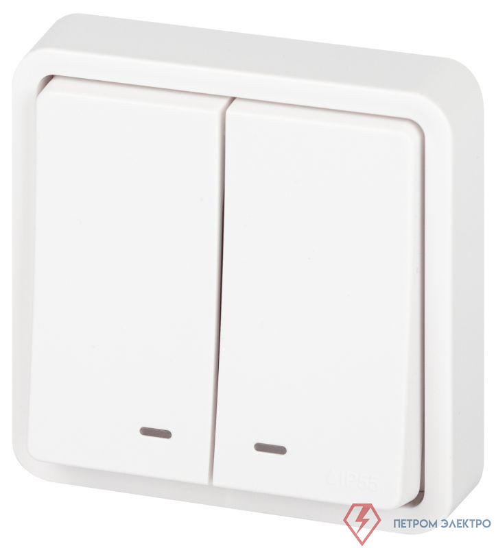 Выключатель Эксперт 11-1525-01 двойн. с подсветкой IP55 10АХ-250В СУ бел. Эра Б0063304