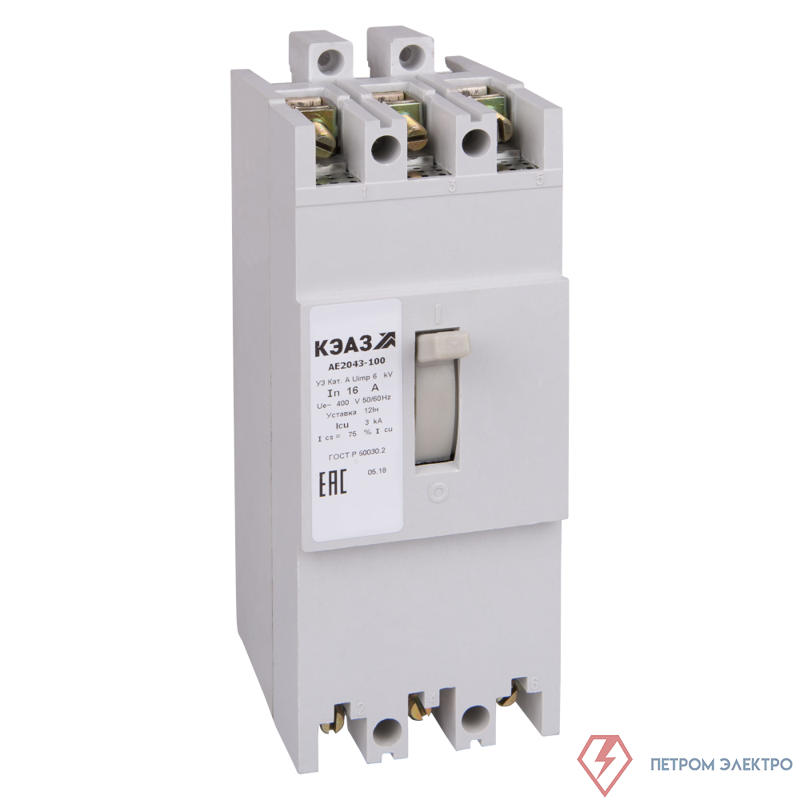 Выключатель автоматический 3п 100А 10Iн 6кА АЕ2056М-10Р У3 400В AC КЭАЗ 104467