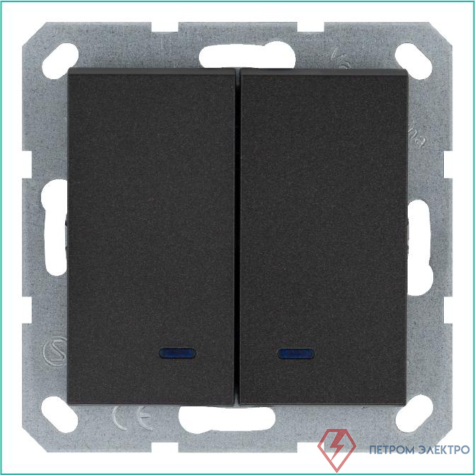 Выключатель 2-кл. 10А IP20 с подсветкой механизм антрацит Jasmart G3023NB