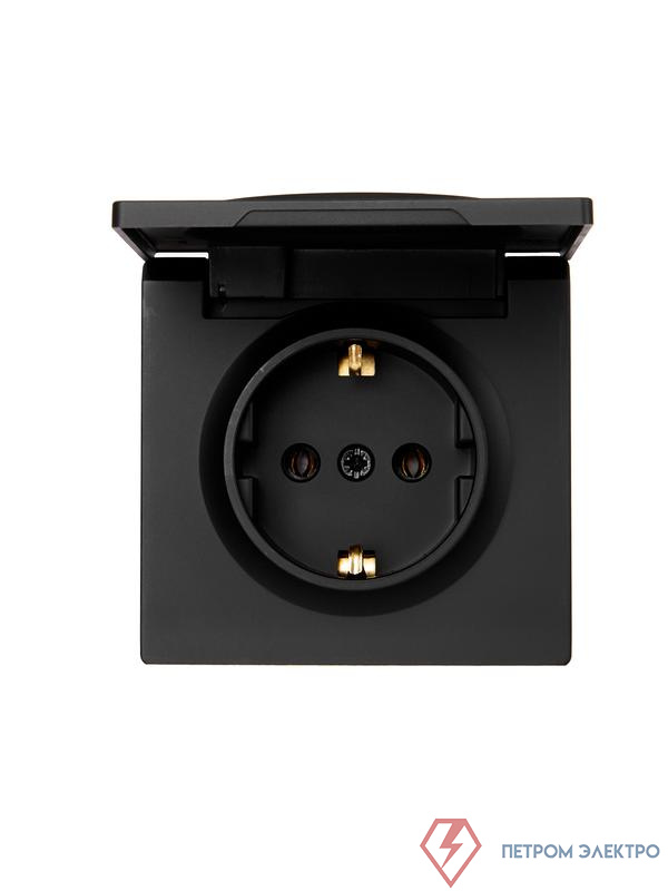 Розетка 1-м ОП LETO с заземл. с крышкой LETO ПБТ черн. бархат LEZARD 752-4200-123B