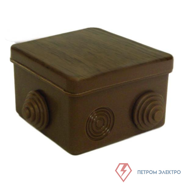 Коробка распаячная ОП 80х80х50мм с гермовводами темн. дерево Урал Пак КО-92018080-032