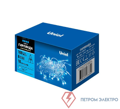 Гирлянда LED ULD-S1000-100/DTA BLUE IP20 10м 100 диодов син. свет провод прозр. Uniel UL-00007197