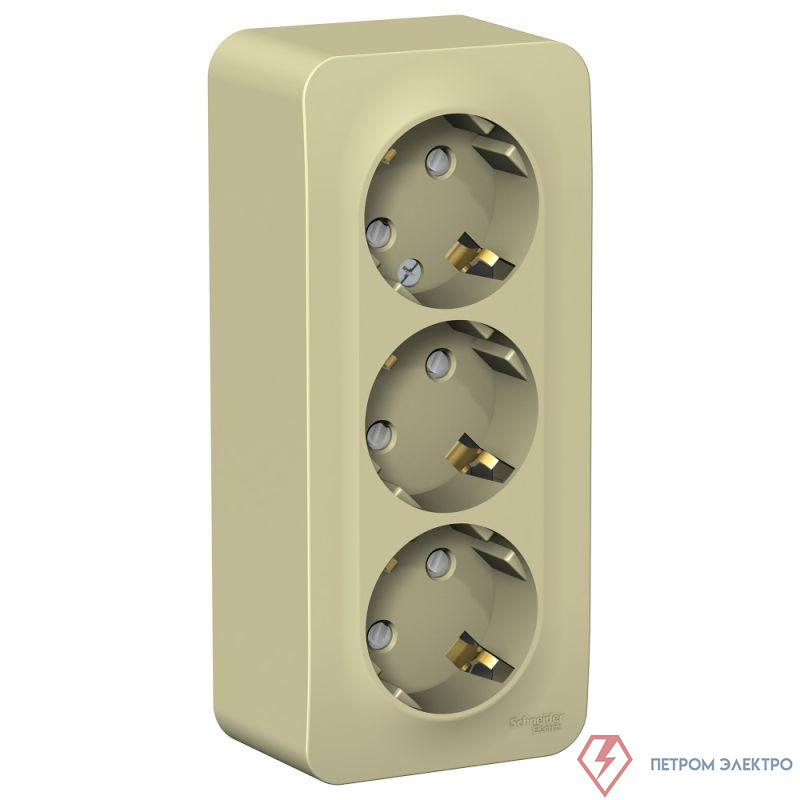 Розетка 3-м ОП Blanca 16А IP20 250В с заземл. защ. шторки с изолир. пластиной беж. SE BLNRA011317