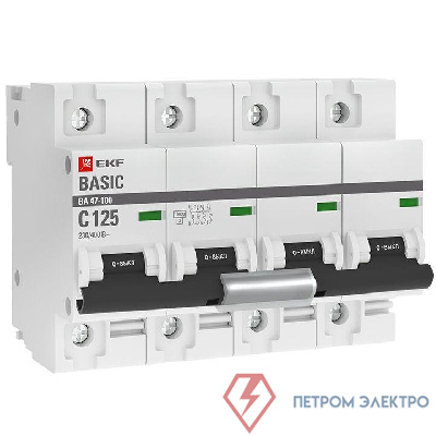 Выключатель автоматический модульный 4п C 125А 10кА ВА 47-100 Basic EKF mcb47100-4-125C-bas