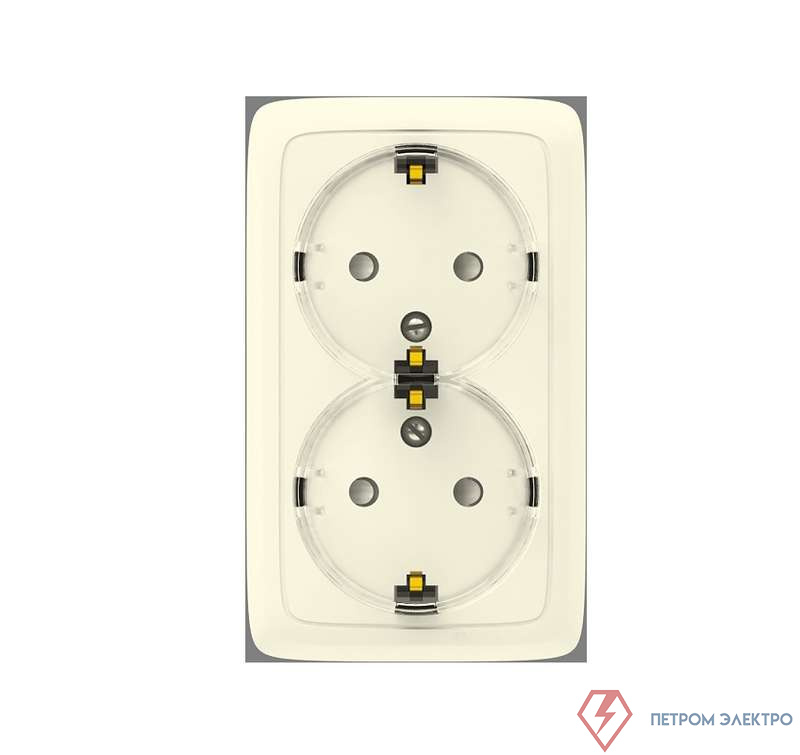 Розетка 2-м ОП Альфа 16А IP20 250В с заземл. защ. шторки с изолир. пластиной (стакан) сл. кость HEGEL РА16-184-01