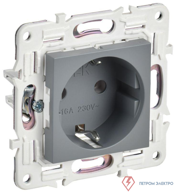 Розетка SKANDY 16А с заземл. без защ. шторок SK-R05Gr сер. IEK SK-R11-16-K03