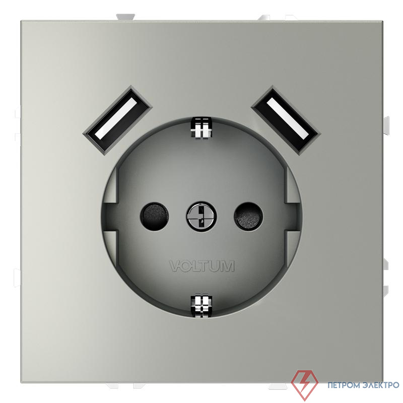 Розетка 1-м СП S70 16А с USB A+A с заземл. защ. шторки механизм сталь Voltum VLS040405