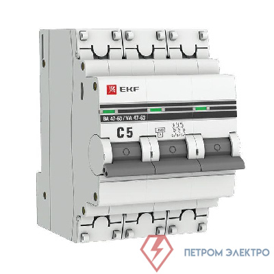 Выключатель автоматический модульный 3п C 5А 4.5кА ВА 47-63 PROxima EKF mcb4763-3-05C-pro