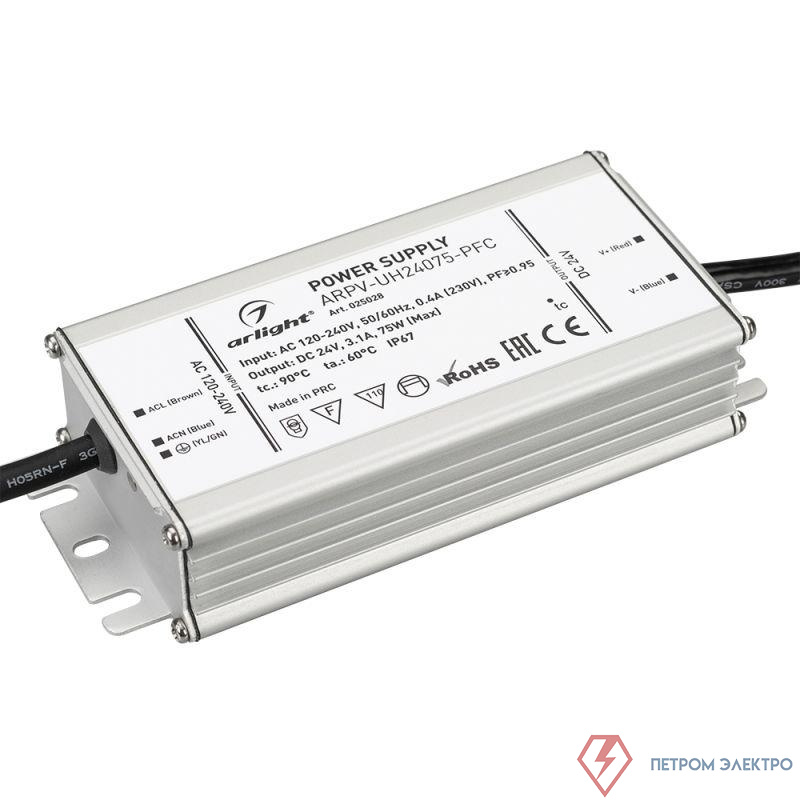 Блок питания ARPV-UH24075-PFC (24В 3.1А 75Вт) (IP67 металл) Arlight 025028