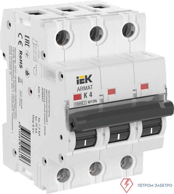 Выключатель автоматический модульный 3п K 4А M10N ARMAT IEK AR-M10N-3-K004