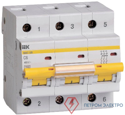 Выключатель автоматический модульный 3п C 6А 10кА ВА47-100 IEK MVA40-3-006-C